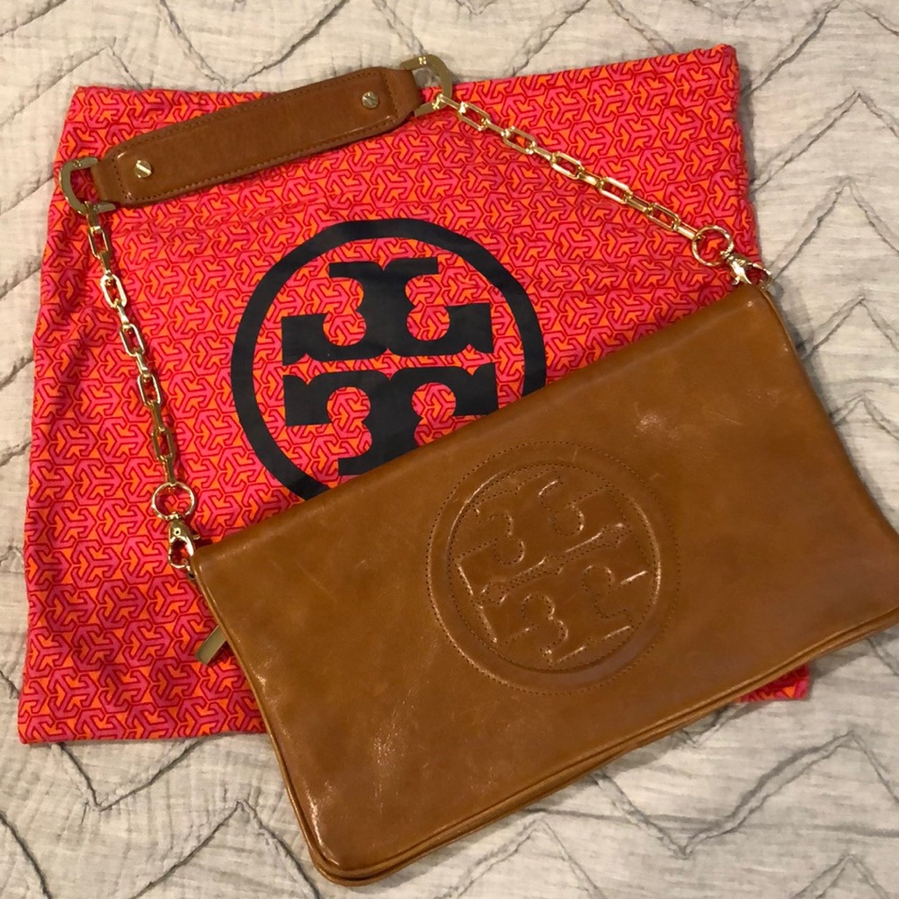 Tory Burch Leather Camel Clutch